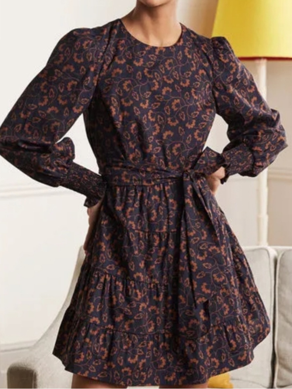 Boden Lyla tiered dress in navy orange flower Size 6R NWOT boho